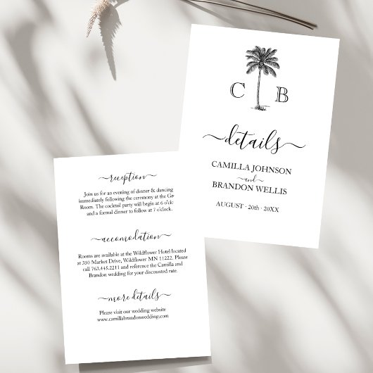 Carte D'accompagnement Tropical Simple Palm Monograms Wedding
