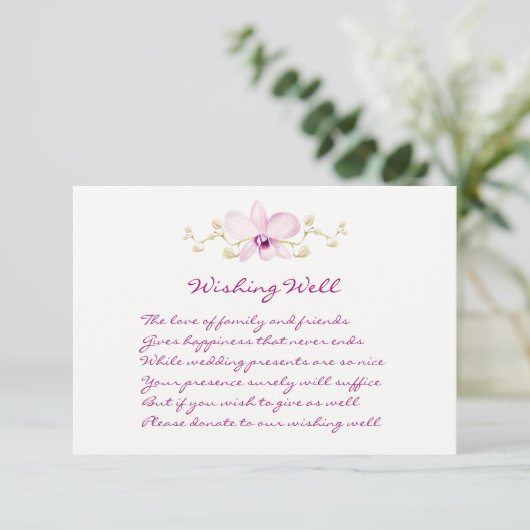 Carte D'accompagnement Tropical violet orchidée Mariage Wishing Well Cart (Debout devant)