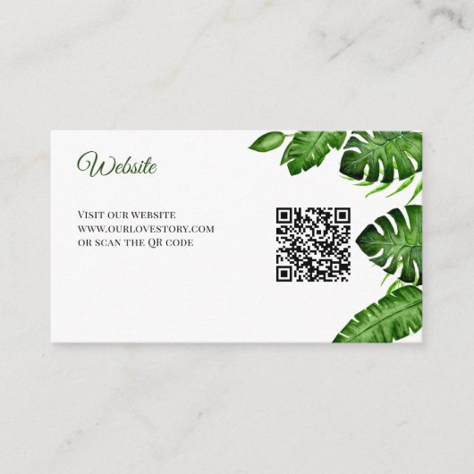 Carte D'accompagnement Tropical Wedding Website QR Code Monstera Greenery (Devant)
