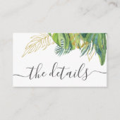 Carte D'accompagnement Tropical Wild Palm Feuille Détails du Mariage (Devant)