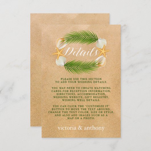 Carte D'accompagnement Tropical Wreath Sandy Beach Wedding Détail (Devant / Derrière)
