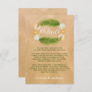 Carte D'accompagnement Tropical Wreath Sandy Beach Wedding Détail