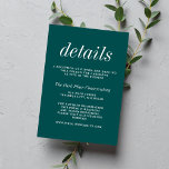 Carte D'accompagnement True Simplicité 2 Peacock Turquoise minimaliste Ma<br><div class="desc">Un superbe encart pour placer tous les détails non inclus sur la carte faire-part de mariage ou rsvp - comme les informations de réception ou le site du mariage. Coordonnée parfaite avec la collection True Simplicity 2. Il s'agit d'une collection de mixages ou de correspondances. Veuillez me contacter si vous...</div>