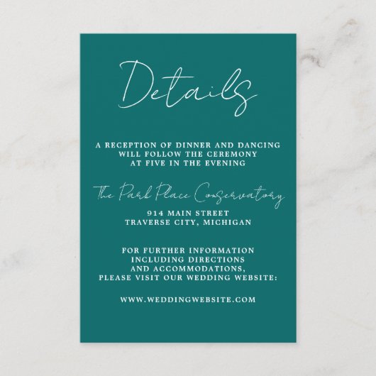 Carte D'accompagnement True Simplicity 3 Script Minimal Mariage Turquoise (Devant)