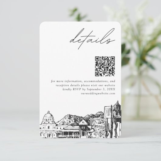 Carte D'accompagnement Tucson Mariage Détails modernes Code QR (Debout devant)