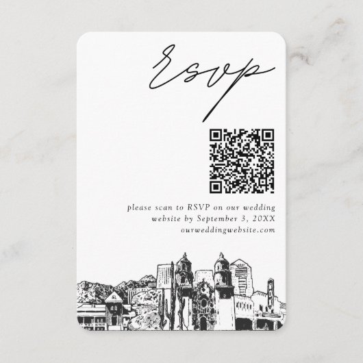 Carte D'accompagnement Tucson Mariage moderne RSVP QR Code petit (Devant)