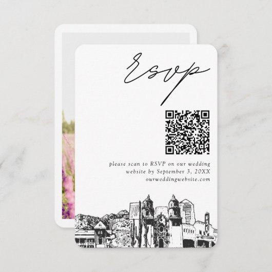 Carte D'accompagnement Tucson Mariage moderne RSVP QR Code petit (Devant / Derrière)
