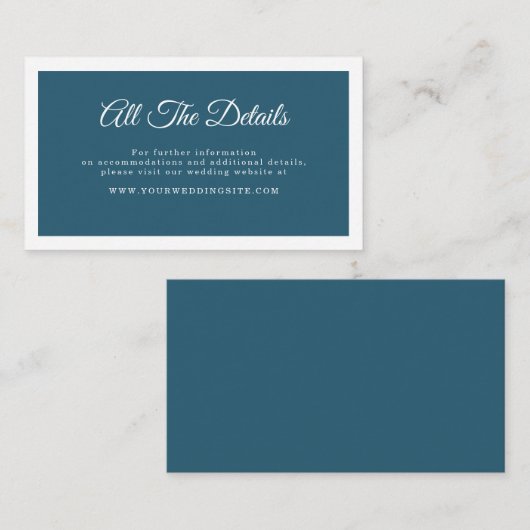 Carte D'accompagnement Turquoise Bleu Simple Élégant Script Mariage Détai (Devant / Derrière)
