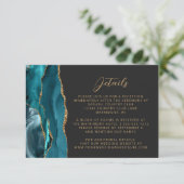 Carte D'accompagnement Turquoise Blue Agate Gold Script Dark Mariage Déta (Debout devant)