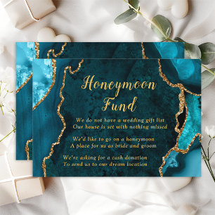 Carte D'accompagnement Turquoise Blue and Gold Agate Honeymoon Fund