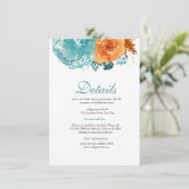 Carte D'accompagnement Turquoise Bunrt Orange Floral Détails du Mariage d (Debout devant)