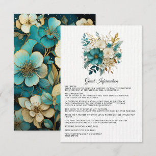Carte D'accompagnement Turquoise et or Floral Mariage Détails de l'invité