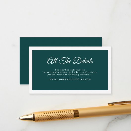 Carte D'accompagnement Turquoise foncé Simple élégant Script Mariage déta (Devant/Arrière en situation)