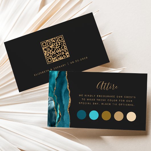 Carte D'accompagnement Turquoise Gold Agate Dark Mariage Code vestimentai