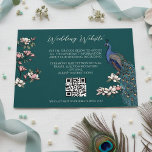 Carte D'accompagnement Turquoise Green Peacock Garden Website QR Code<br><div class="desc">Ce Turquoise Green Peacock Garden Website QR Code présente des fleurs d'oiseau et de magnolia de paon bleu et turquoise dessinées à la main et un élégant motif floral et ornithologique sur le dos,  le tout contre un élégant arrière - plan vert turquoise foncé. Tout le texte est modifiable.</div>