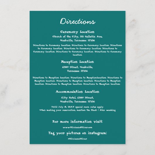 Carte D'accompagnement Turquoise peinture verte - Directions (Dos)