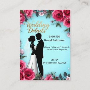 Carte D'accompagnement 💍 Turquoise Rose Rose Mariage Couple Silhouette