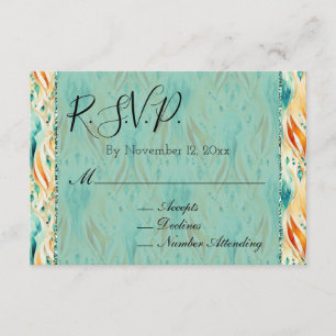 Carte D'accompagnement Turquoise Tangerine Réponse Mariage Abstrait Bijou