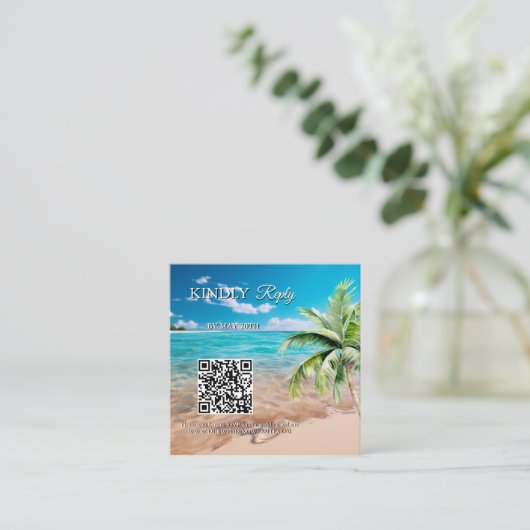 Carte D'accompagnement Turquoise Tide Tropical Beach Wedding Code QR RSVP (Debout devant)