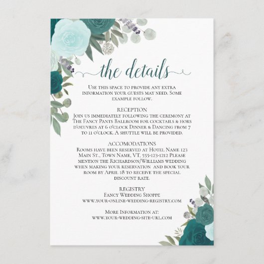 Carte D'accompagnement Turquoise & Turquoise Rose Rustique Détails du Mar (Devant)