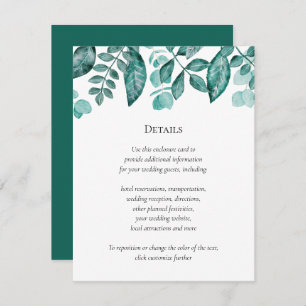 Carte D'accompagnement Turquoise Verdure Détails Mariage Autres informati