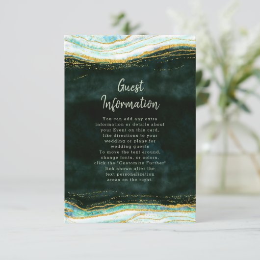 Carte D'accompagnement Turquoise Vert & Or Agate Marbre Informations Mari (Debout devant)