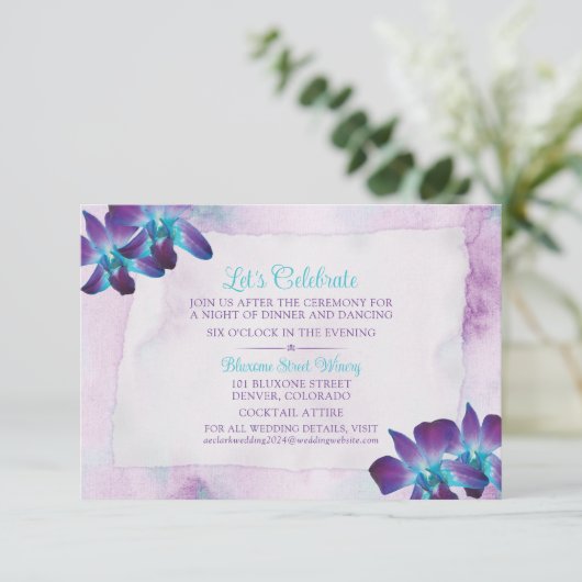 Carte D'accompagnement Turquoise violet bleu Dendrobium Mariage orchidée (Debout devant)