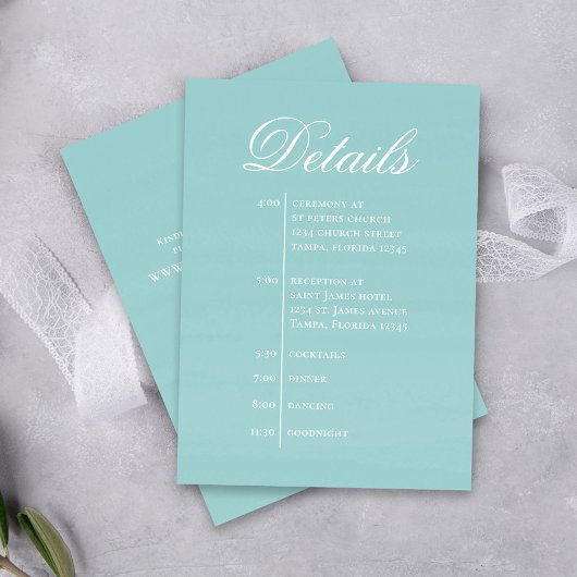 Carte D'accompagnement Turquoise Wedding Timeline Details Simple RSVP