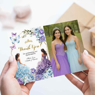 Carte D'accompagnement Twin Blue et violet Rose Princesses Quinceañera