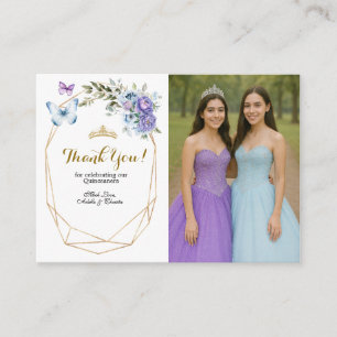 Carte D'accompagnement Twin Blue et violet Rose Princesses Quinceañera