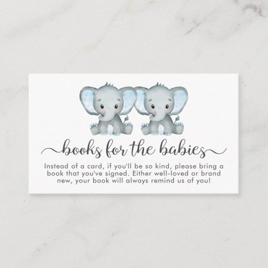Carte D'accompagnement Twin Boys Elephant Books For Baby shower (Devant)