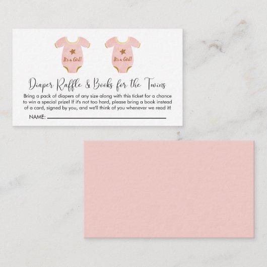 Carte D'accompagnement Twin Girls Baby shower Déchets Livre de Raffle pou (Devant / Derrière)