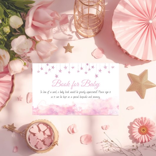 Carte D'accompagnement Twinkle Little Star Pink Baby Shower Book Request