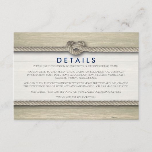 Carte D'accompagnement Tying The Knot Rustic Beach Détails du mariage (Devant)
