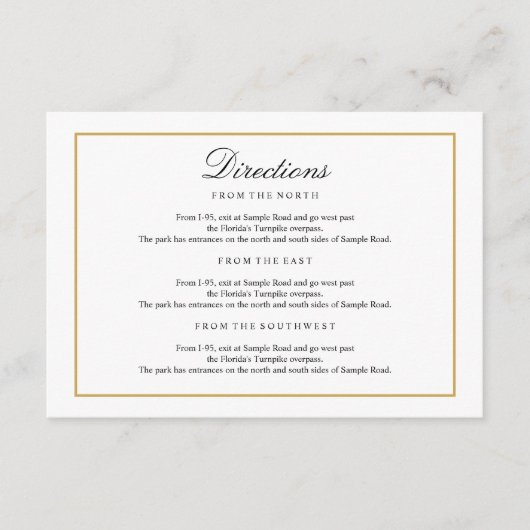 Carte D'accompagnement Type élégant Noir & Blanc Gold Directions Insertio (Devant)