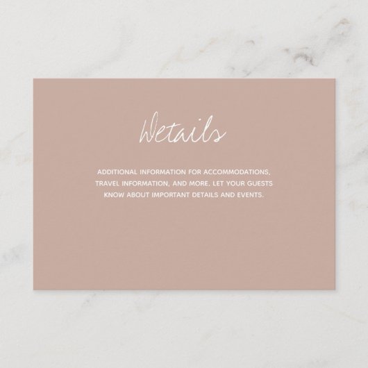 Carte D'accompagnement Typographie Brown beige Détails du Mariage (Devant)