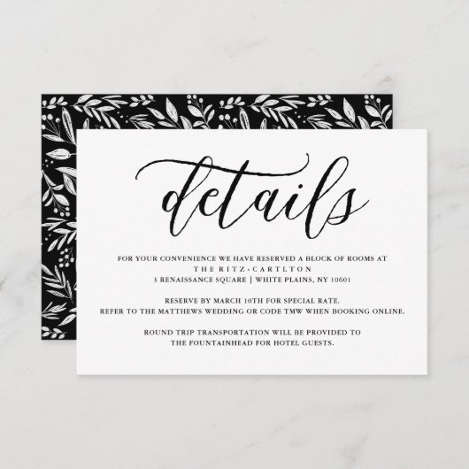 Carte D'accompagnement Typographie de script simple | Détails du Mariage (Devant / Derrière)