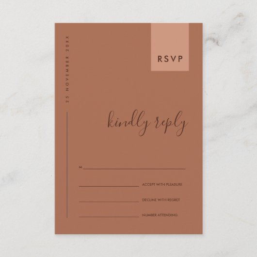 CARTE D'ACCOMPAGNEMENT TYPOGRAPHIE MARIAGE RSVP ORANGE ROUILLE MINIMAL (Devant)