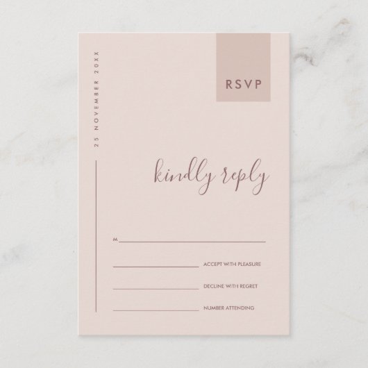 CARTE D'ACCOMPAGNEMENT TYPOGRAPHIE MARIAGE RSVP ROSE PÂLE SCANDI MINIMAL (Devant)