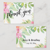 Carte D'accompagnement Typographie Merci Rose Floral Mariage Faveur (Devant / Derrière)