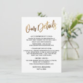 Carte D'accompagnement Typographie minimale de l'or Faux Nos détails (Debout devant)