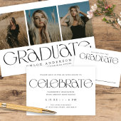 Carte D'accompagnement Typographie moderne B + W Graduation Party