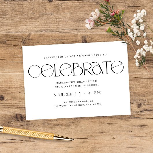 Carte D'accompagnement Typographie moderne B + W Graduation Party