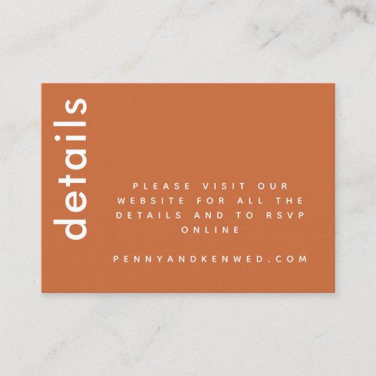 Carte D'accompagnement Typographie moderne | Burnt Orange Mariage Website (Devant)