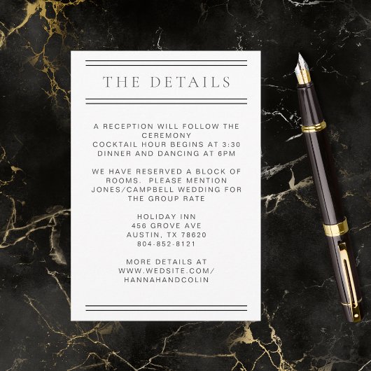 Carte D'accompagnement Typographie moderne chic noir & blanc