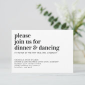 Carte D'accompagnement Typographie moderne Dîner Danser Réception de mari (Debout devant)