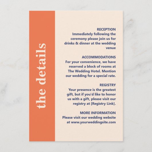 Carte D'accompagnement Typographie moderne en gras Détails du Mariage (Devant)