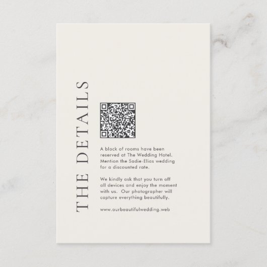 Carte D'accompagnement Typographie Moderne Mariage Élégant Code QR Beige (Devant)
