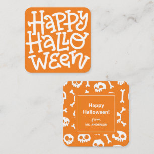 Carte D'accompagnement Typographie moderne mignonne Crâne blanc Happy Hal