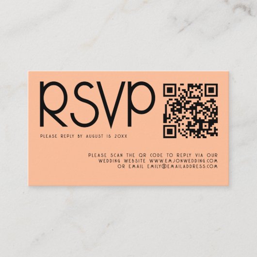 Carte D'accompagnement Typographie moderne QR Code Peach Wedding RSVP (Devant)